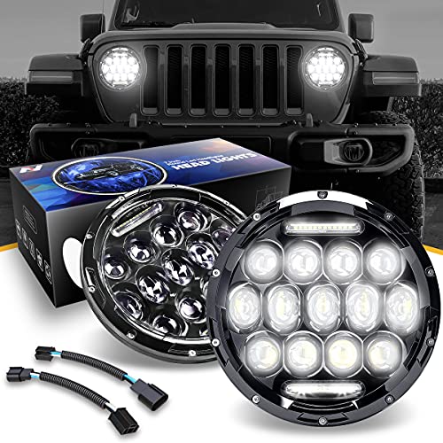 NUVISION LIGHTING NVL-HL-003 7 inches Matrix LED Bug Eye Super Bright Headlight Compatible with 97-17 Jeep Wrangler JK TJ LJ CJ 18 Wrangler JK with Wiring Harness (Left & Right) DOT Approved, Black - Image 1