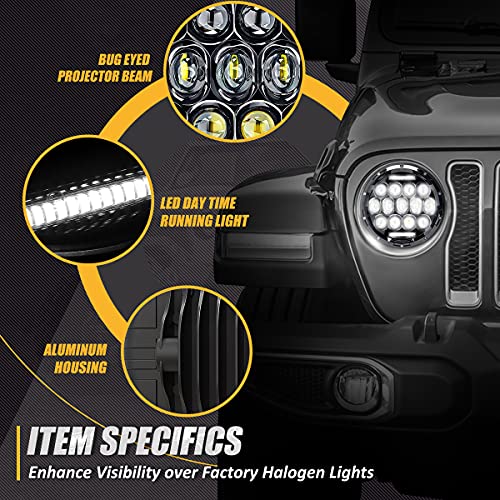 NUVISION LIGHTING NVL-HL-003 7 inches Matrix LED Bug Eye Super Bright Headlight Compatible with 97-17 Jeep Wrangler JK TJ LJ CJ 18 Wrangler JK with Wiring Harness (Left & Right) DOT Approved, Black - Image 2