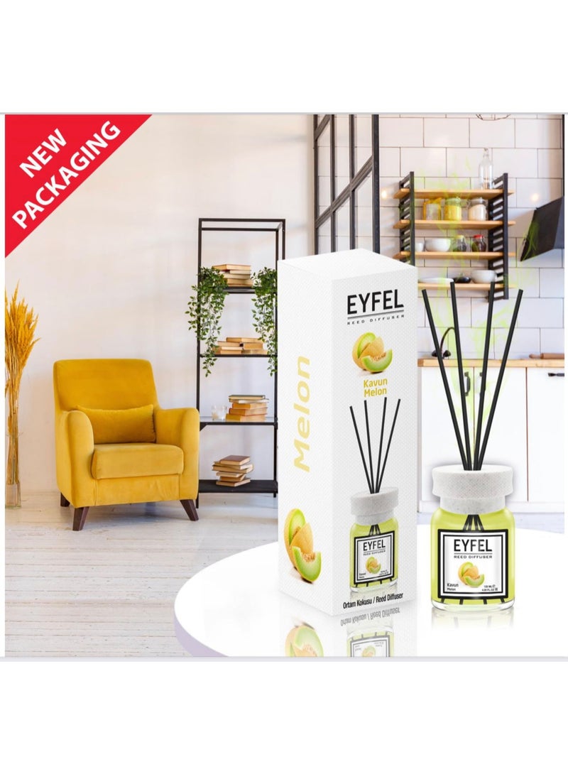 EYFEL Reed Diffuser 120ml – [MELON] Scented Home Fragrance with Reed Sticks, Decorative Aroma Diffuser for Bedroom, Living Room, Office & Bathroom