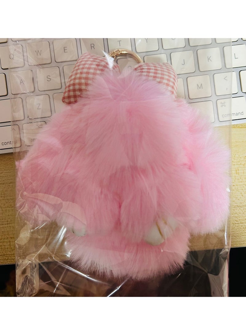 Ins-Style Plush Pendant of Bunny Keychain with Faux Rex Rabbit Fur Bow, Chubby Bunny Stuffed Doll Ornament, Handbag Pendant - Image 5