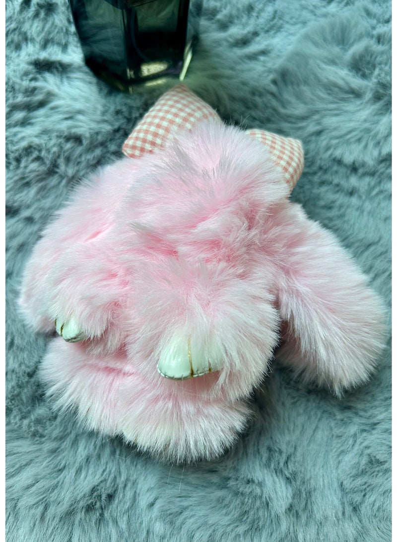 Ins-Style Plush Pendant of Bunny Keychain with Faux Rex Rabbit Fur Bow, Chubby Bunny Stuffed Doll Ornament, Handbag Pendant - Image 4