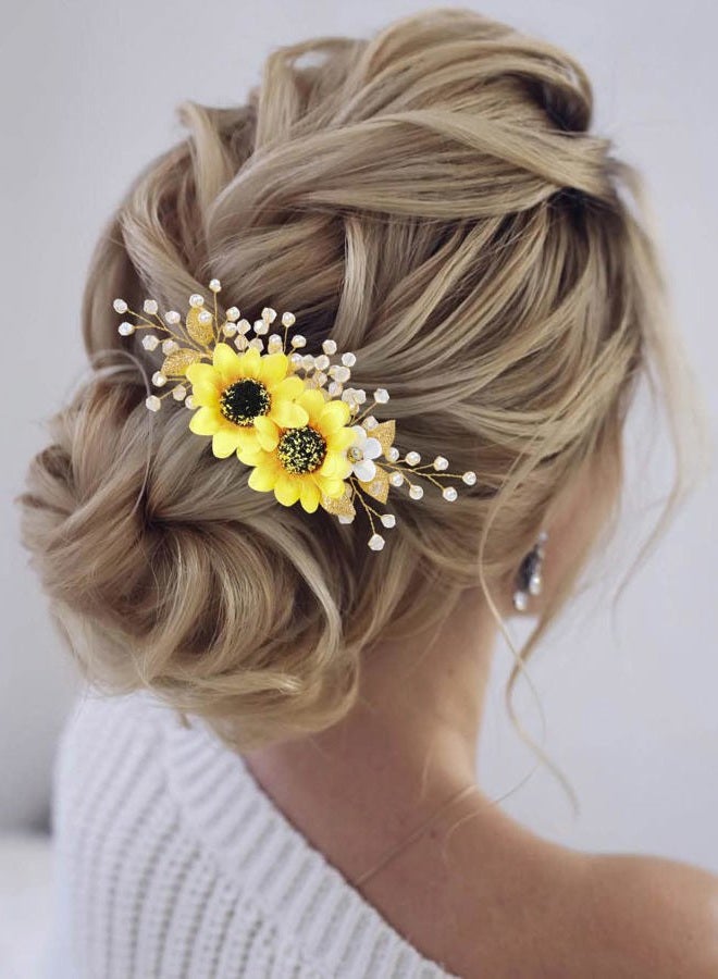 Jeairts Sunflower Bride Wedding Hair Comb Crystal Pearl Bridal Hair Side Combs Decorative Hair Accessories for Women(1-Silver) - Image 1