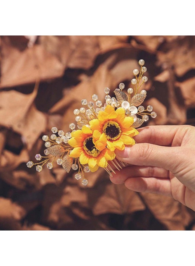 Jeairts Sunflower Bride Wedding Hair Comb Crystal Pearl Bridal Hair Side Combs Decorative Hair Accessories for Women(1-Silver) - Image 5