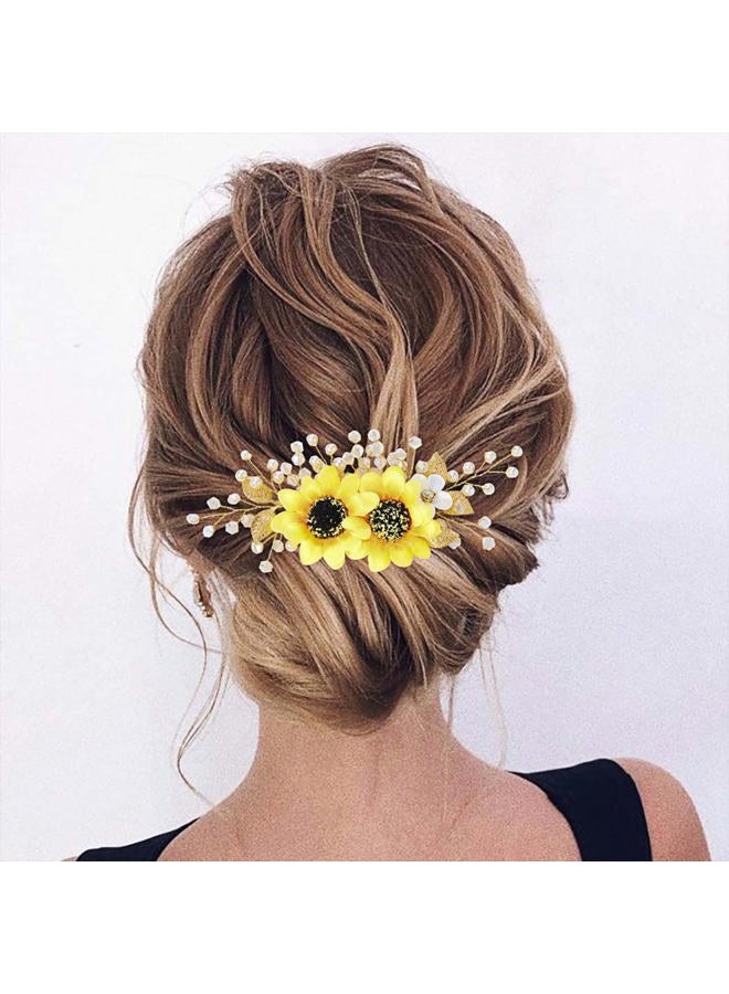 Jeairts Sunflower Bride Wedding Hair Comb Crystal Pearl Bridal Hair Side Combs Decorative Hair Accessories for Women(1-Silver) - Image 4