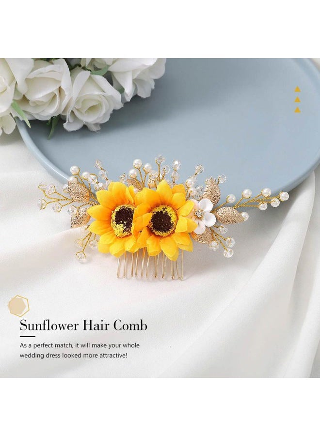 Jeairts Sunflower Bride Wedding Hair Comb Crystal Pearl Bridal Hair Side Combs Decorative Hair Accessories for Women(1-Silver) - Image 2
