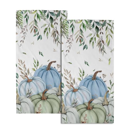 Giwawa Fall Blue Pumpkin Hand Towels Set of 2 Autumn Harvest Bathroom Towel Soft Absorbent Kitchen Hotel Spa Gym Towel Thanksgiving Decor Gifts - Image 1