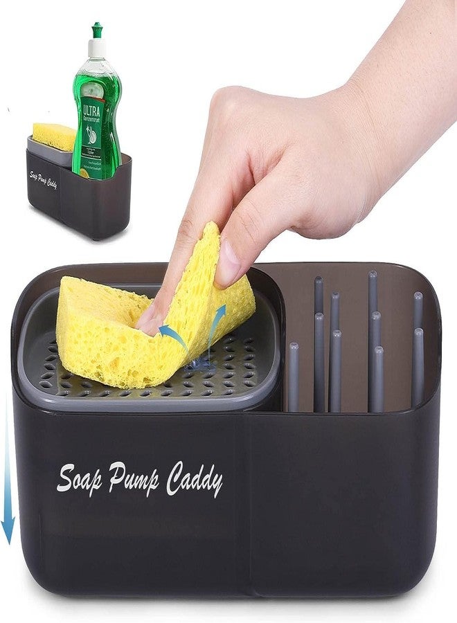 Surfexa Plastic Kitchen Dish Soap Dispenser with Sponge Holder, 3-in-1 Countertop Soap Pump Dispenser, for Kitchen Sink Dishwashing Soap Dispenser- 12.5 Ounces, Black - Image 1