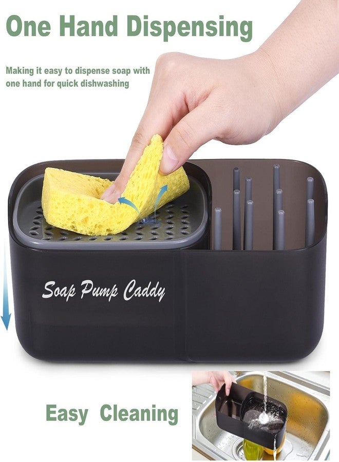 Surfexa Plastic Kitchen Dish Soap Dispenser with Sponge Holder, 3-in-1 Countertop Soap Pump Dispenser, for Kitchen Sink Dishwashing Soap Dispenser- 12.5 Ounces, Black - Image 2