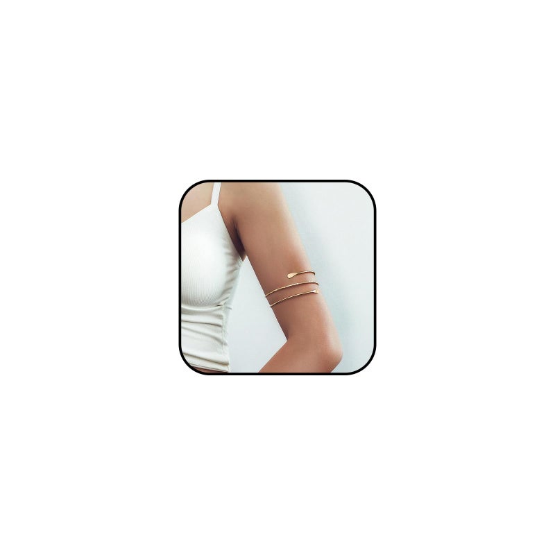 KONPJE Arm Cuff Bracelet for Women Gold Arm Cuff Upper Arm Layered Cuff Bangle Bracelet Minimalist Armband Stackable Jewelry for Summer Beach - Image 2