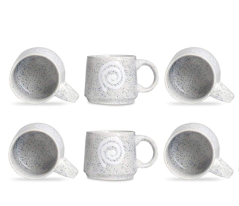 Caffeine Ceramic Handmade White Doodle Tea Cup (Set of 6) - Image 1