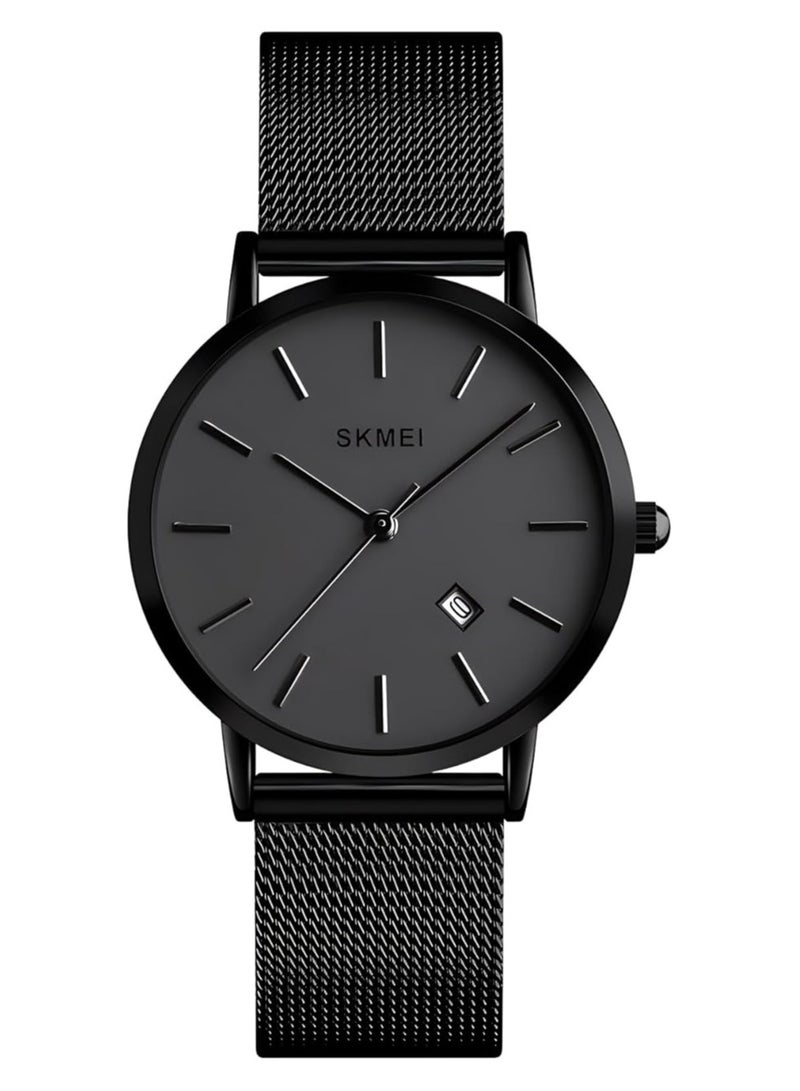 SKMEI SKMEI Womens Watches Black Slim Thin Luxury Dress Stainless Steel Mesh Watches Fashion Waterproof Ladies Wrist Watch with Date - Image 1