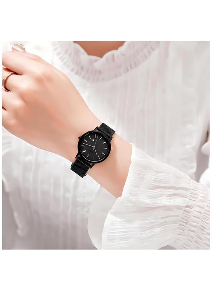 SKMEI SKMEI Womens Watches Black Slim Thin Luxury Dress Stainless Steel Mesh Watches Fashion Waterproof Ladies Wrist Watch with Date - Image 5