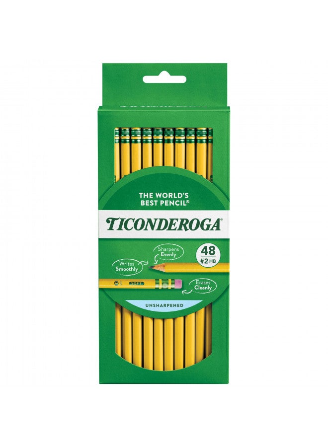 Ticonderoga أقلام تيسكونديروجا الخشبية، غير مشحذة، 2 HB ناعمة، صفراء، 48 قطعة - Image 2