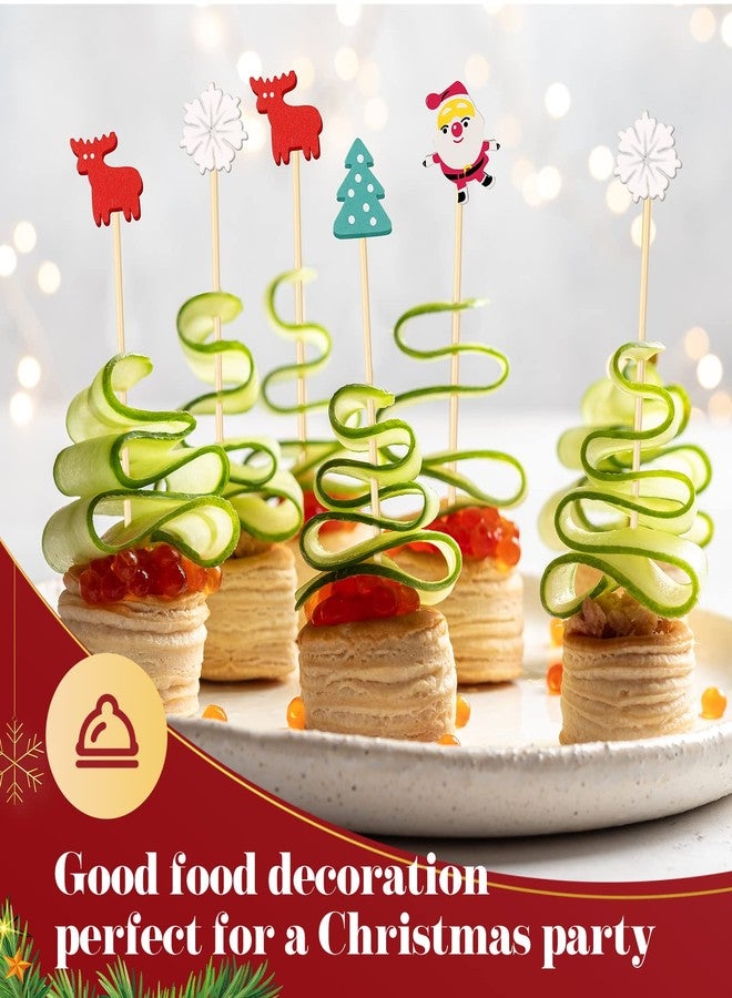 Perthlin 100 Pcs Christmas Cocktail Picks Snowflake Xmas Tree Party Picks Appetizer Picks Santa Wooden Bamboo Toothpicks Skewers Decorative Sandwich Fruit Sticks for Party Appetizer Supplies, 4 Styles - Image 4