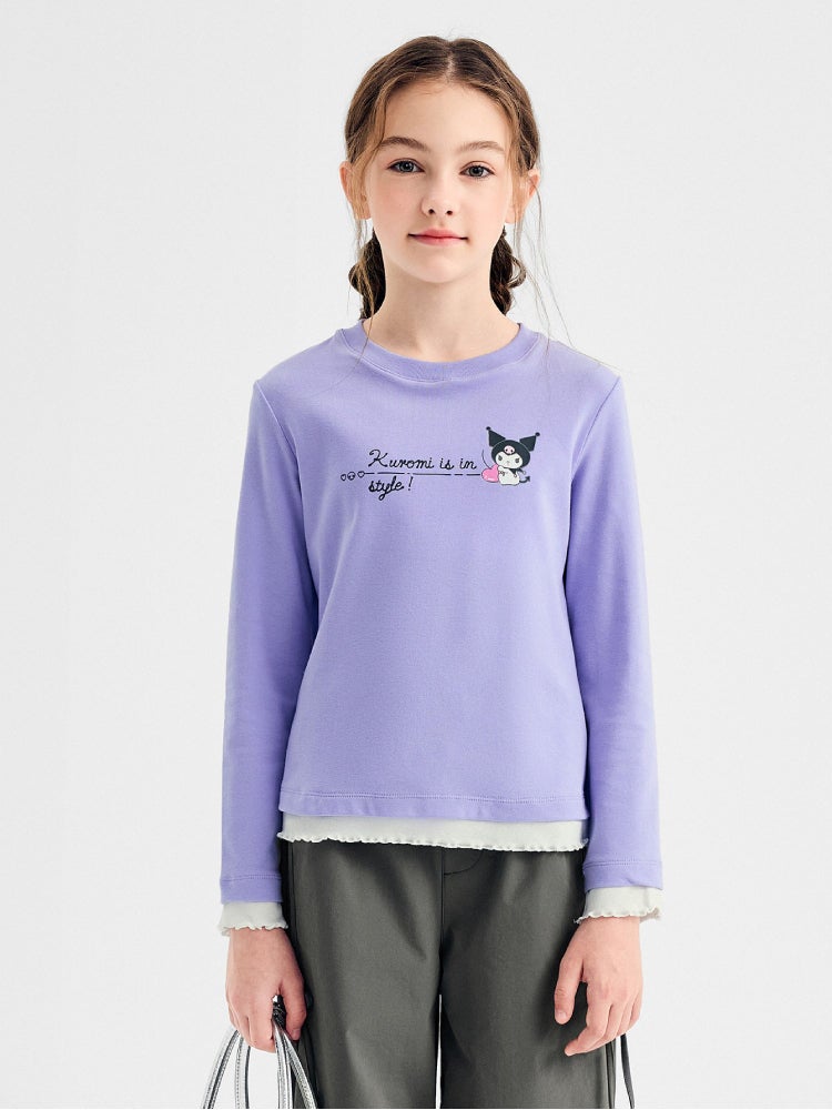 Balabala Girls' Layered Hem Top With Print - Image 1