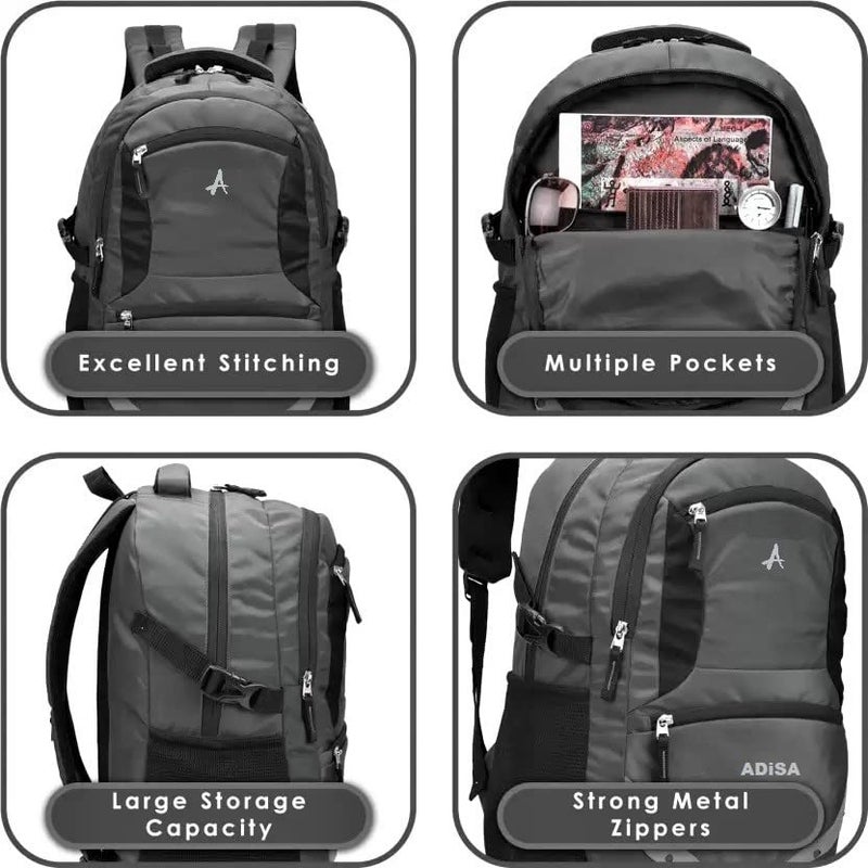 ADISA 32L large laptop backpack office bag college travel back pack with rain cover (Grey) - Image 5