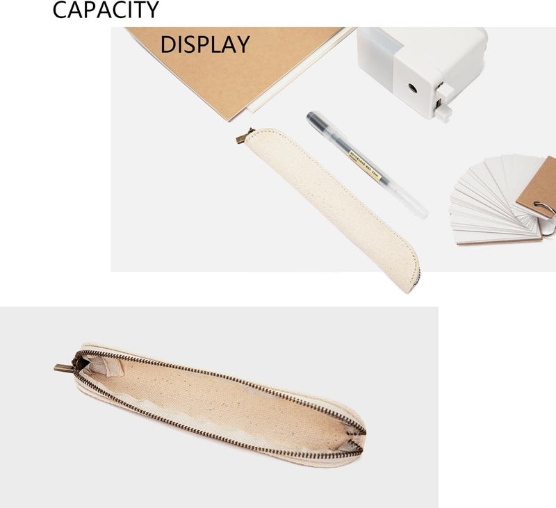 YONBEN Canvas pencil case cartucheras de maquillaje pure color simple mini pencil case apple pencil pen case (Beige, S) - Image 4