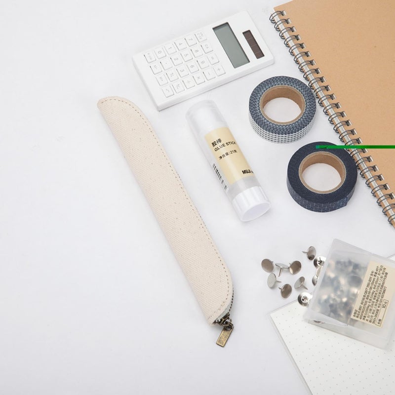 YONBEN Canvas pencil case cartucheras de maquillaje pure color simple mini pencil case apple pencil pen case (Beige, S) - Image 5