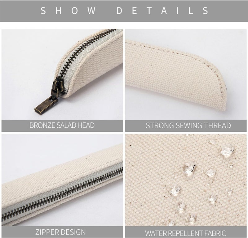 YONBEN Canvas pencil case cartucheras de maquillaje pure color simple mini pencil case apple pencil pen case (Beige, S) - Image 3