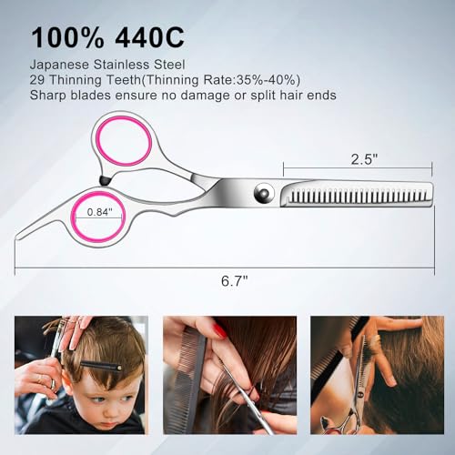Sirabe 9 PCS Hair Cutting Scissors Thinning Shears Kit, Professional Haircut Scissors Set, Barber Hairdressing Texturizing Shears Tools for Salon Home Men Women Kids Adults Pet - Image 3
