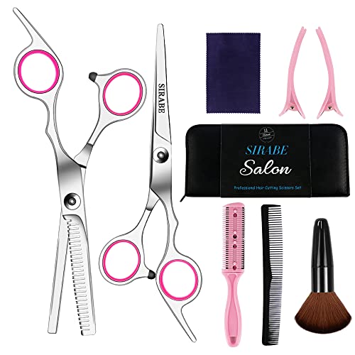 Sirabe 9 PCS Hair Cutting Scissors Thinning Shears Kit, Professional Haircut Scissors Set, Barber Hairdressing Texturizing Shears Tools for Salon Home Men Women Kids Adults Pet - Image 1