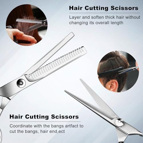 Sirabe 9 PCS Hair Cutting Scissors Thinning Shears Kit, Professional Haircut Scissors Set, Barber Hairdressing Texturizing Shears Tools for Salon Home Men Women Kids Adults Pet - Image 4