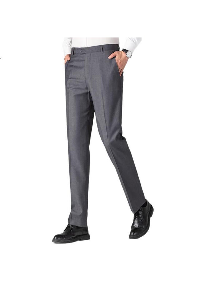 ROMON Men'S High-Waist Wrinkle-Free Business Dress Pants, Casual Trousers, Dad Pants, Elastic Suit Straight-Leg Pants - Image 3
