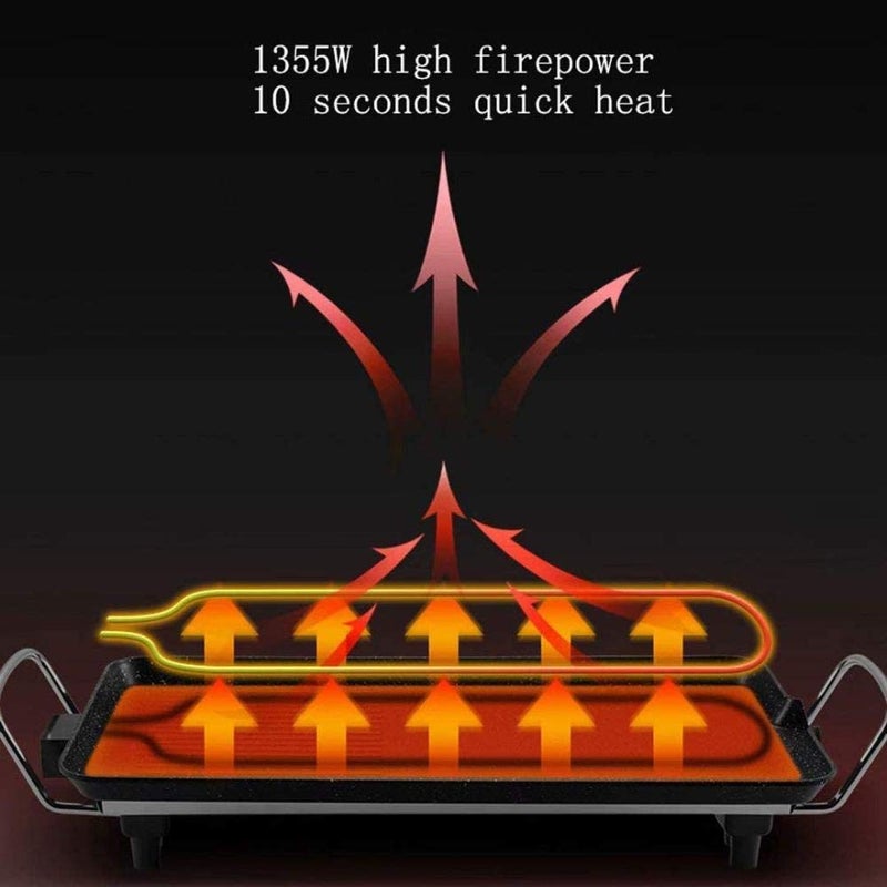 VBM Adjustable Hot Pot BBQ Grill Electric Teppanyaki Table Grill NonStick Griddle Pan with Adjustable Temperature BBQ Hot Plate Barbecue Large Electric Health Grill - Image 5