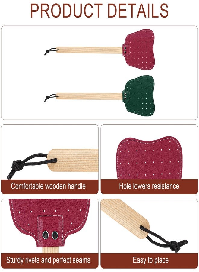 XIHIRCD 2pcs Leather Fly Swatters, Long Wooden Handle Manual Fly Swatters with Hanging Rope Heavy Duty Practical Leather Fly Swatters Indoors for Fly Mosquitoes Bees(Red, Dark Green) - Image 4
