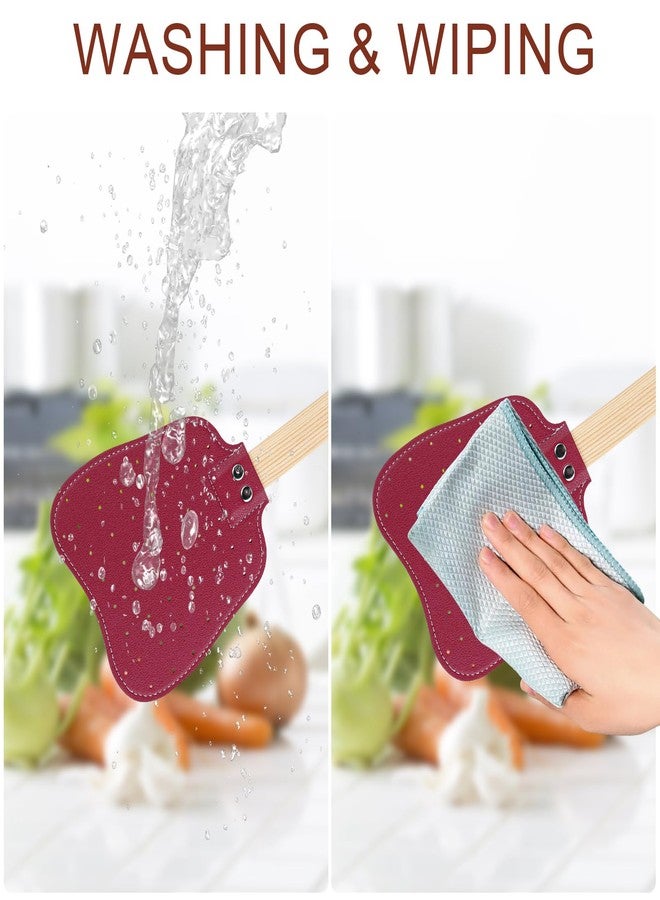 XIHIRCD 2pcs Leather Fly Swatters, Long Wooden Handle Manual Fly Swatters with Hanging Rope Heavy Duty Practical Leather Fly Swatters Indoors for Fly Mosquitoes Bees(Red, Dark Green) - Image 5