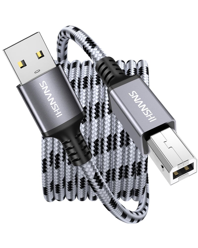 SNANSHI USB Printer Cable 6ft, Nylon Braided High Speed USB 2.0 Type A Male to B Male Printer Cord for HP Canon Brother Epson, MIDI Cable for Audio Interface, Midi Keyboard & Digital Piano - Image 1