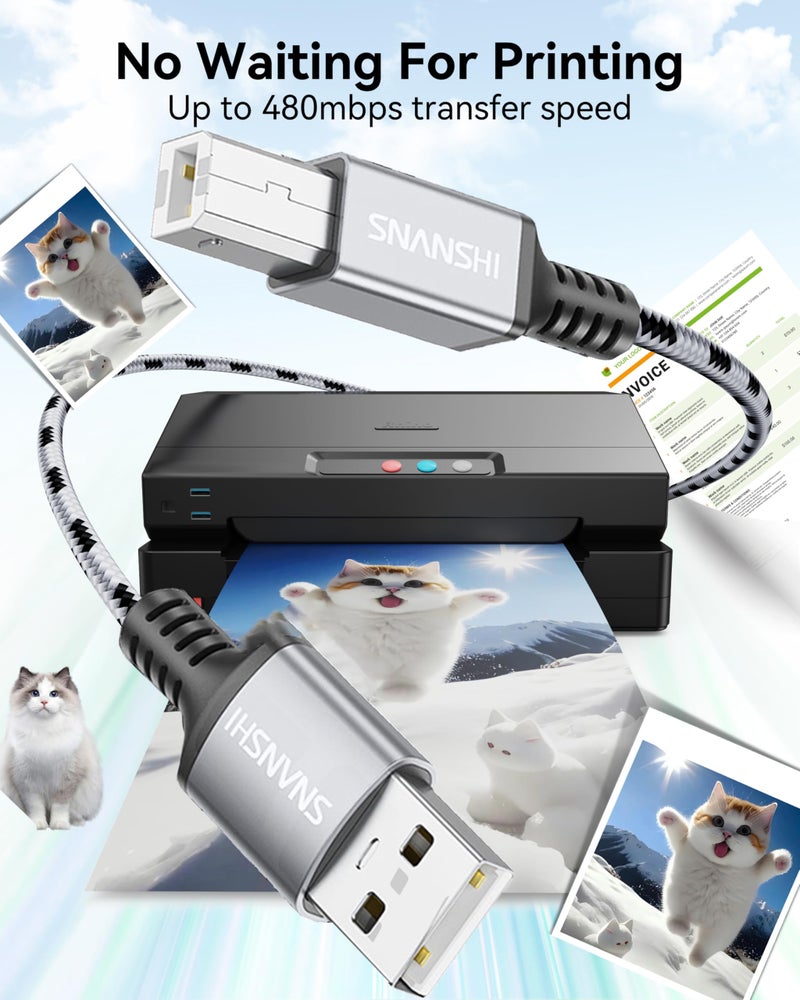 SNANSHI USB Printer Cable 6ft, Nylon Braided High Speed USB 2.0 Type A Male to B Male Printer Cord for HP Canon Brother Epson, MIDI Cable for Audio Interface, Midi Keyboard & Digital Piano - Image 5