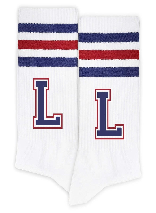 SSQBZU Letter Socks - Striped Socks with 'L' in Red & Navy Blue, Men & Women, Gifts for Him & Her, Family & Friends, Birthday, Thanksgiving, Anniversary (058) - Image 1