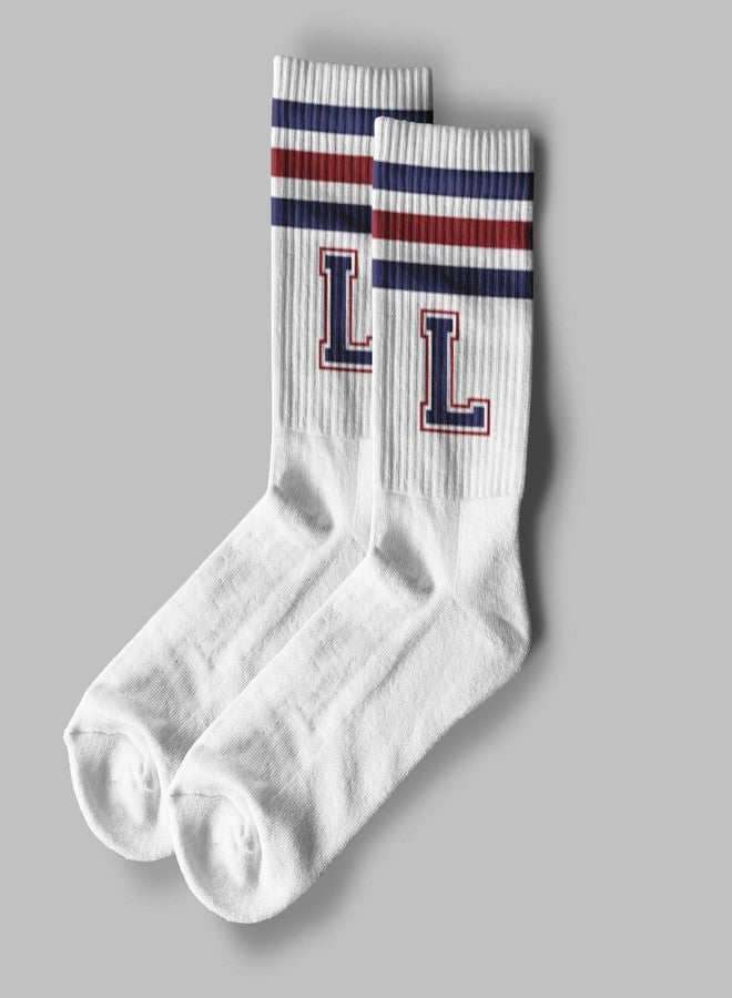 SSQBZU Letter Socks - Striped Socks with 'L' in Red & Navy Blue, Men & Women, Gifts for Him & Her, Family & Friends, Birthday, Thanksgiving, Anniversary (058) - Image 2