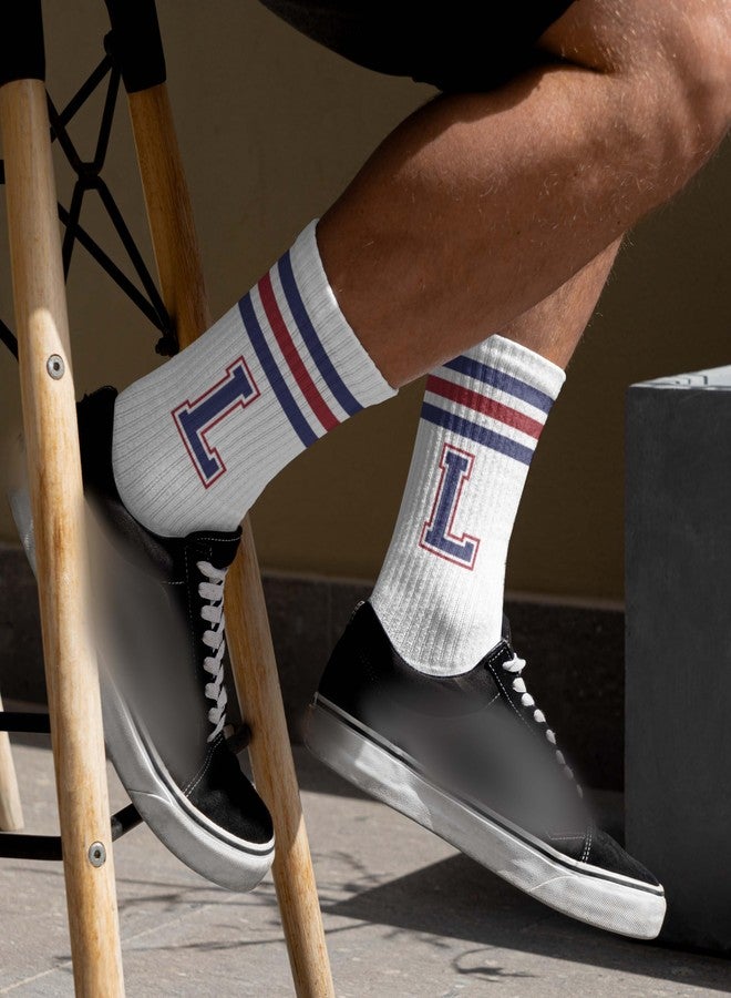 SSQBZU Letter Socks - Striped Socks with 'L' in Red & Navy Blue, Men & Women, Gifts for Him & Her, Family & Friends, Birthday, Thanksgiving, Anniversary (058) - Image 3