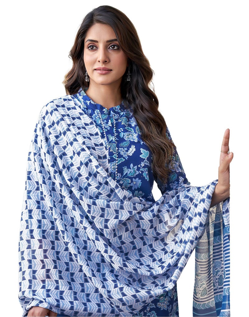 SIRIL Women's Rayon Blend Floral Printed Kurta Pant with Dupatta Set | Ethnic Set | Suit Set | Kurta Set (149KBD1615-S_Dark Blue), Regular Fit - Image 1
