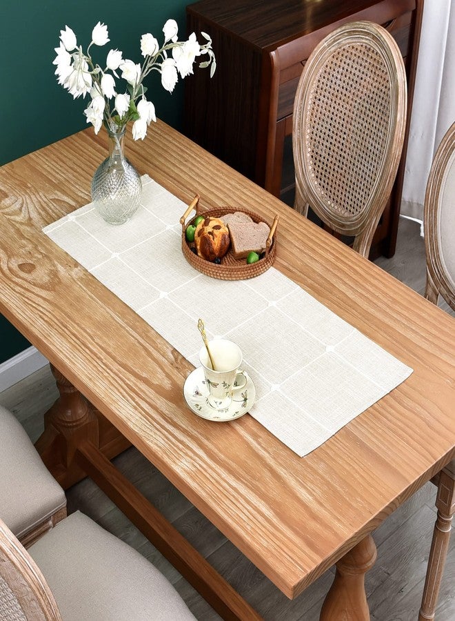 NEWISHER Embroidered Cloth Table Runner Rustic Plaid Farmhouse Table Runners Checkered Rectangle Runner for Dinning Dresser Coffee Party Holiday Table Decor Off White 13 x 36 inch - Image 1