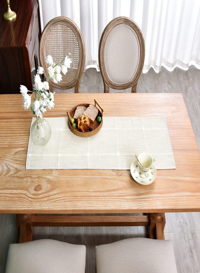 NEWISHER Embroidered Cloth Table Runner Rustic Plaid Farmhouse Table Runners Checkered Rectangle Runner for Dinning Dresser Coffee Party Holiday Table Decor Off White 13 x 36 inch - Image 3