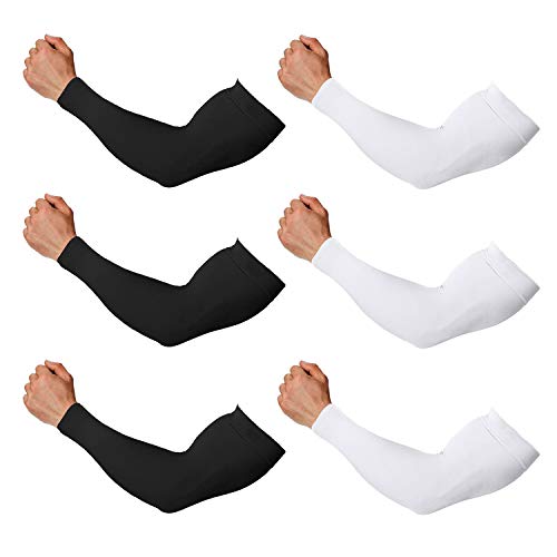 Feeke Arm Sleeves for Men and Women, Sleeve to Cover Arms for Men and Women, UV Protection Cooling, 6-Pairs Anti-Slip Compression Sun Sleeves for Outdoor Sports Black+White - Image 1