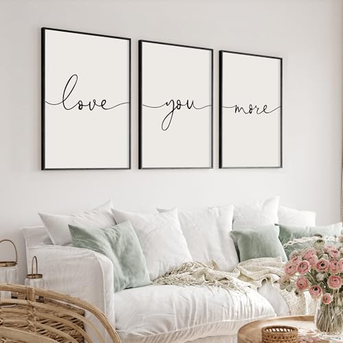 Heiple Love You More Sign Set of 3 Framed Above Bed Wall Decor Farmhouse Bedroom Decor Wood Art Rustic Master Bedroom Essentials Home Decoration (Black, 11”x14”) - Image 3