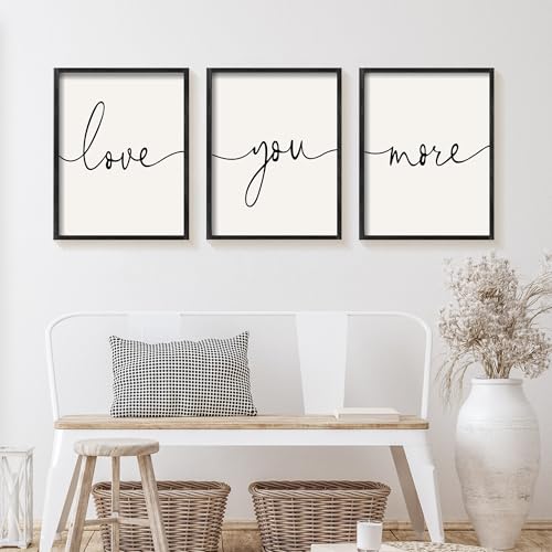 Heiple Love You More Sign Set of 3 Framed Above Bed Wall Decor Farmhouse Bedroom Decor Wood Art Rustic Master Bedroom Essentials Home Decoration (Black, 11”x14”) - Image 2