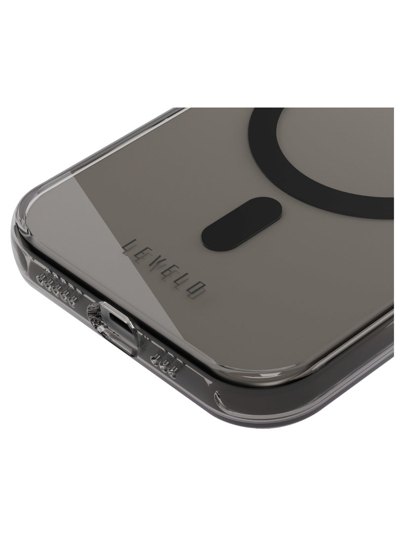 ليفيلو جراب صلب لهاتف iPhone 15 Pro Allure PC غطاء خلفي / زوايا معززة مع واقي هواء / مضاد للخدش 3H / شفافية عالية - رمادي شفاف - Image 2