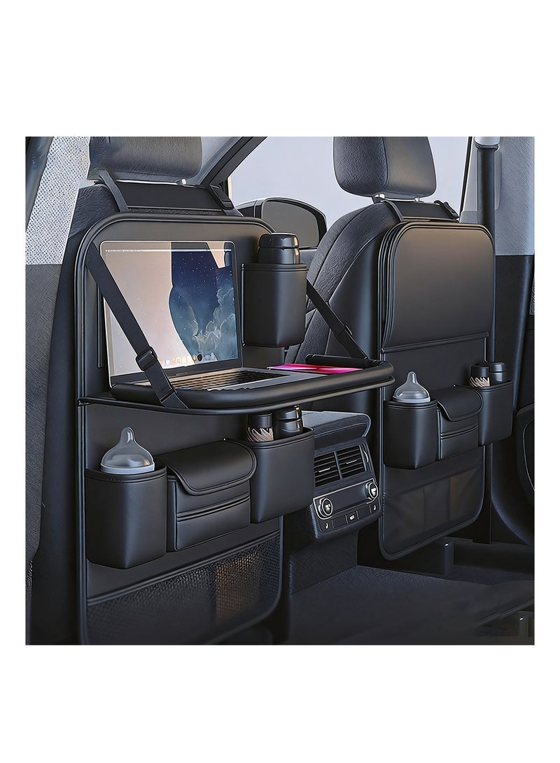 منظم المقعد الخلفي للسيارة، منظم مقعد خلفي مع حامل تابلت، حقيبة تخزين سيارة مع صينية طعام ﻿ - Image 1