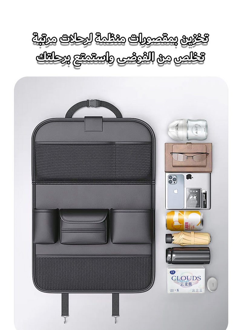 منظم المقعد الخلفي للسيارة، منظم مقعد خلفي مع حامل تابلت، حقيبة تخزين سيارة مع صينية طعام ﻿ - Image 4