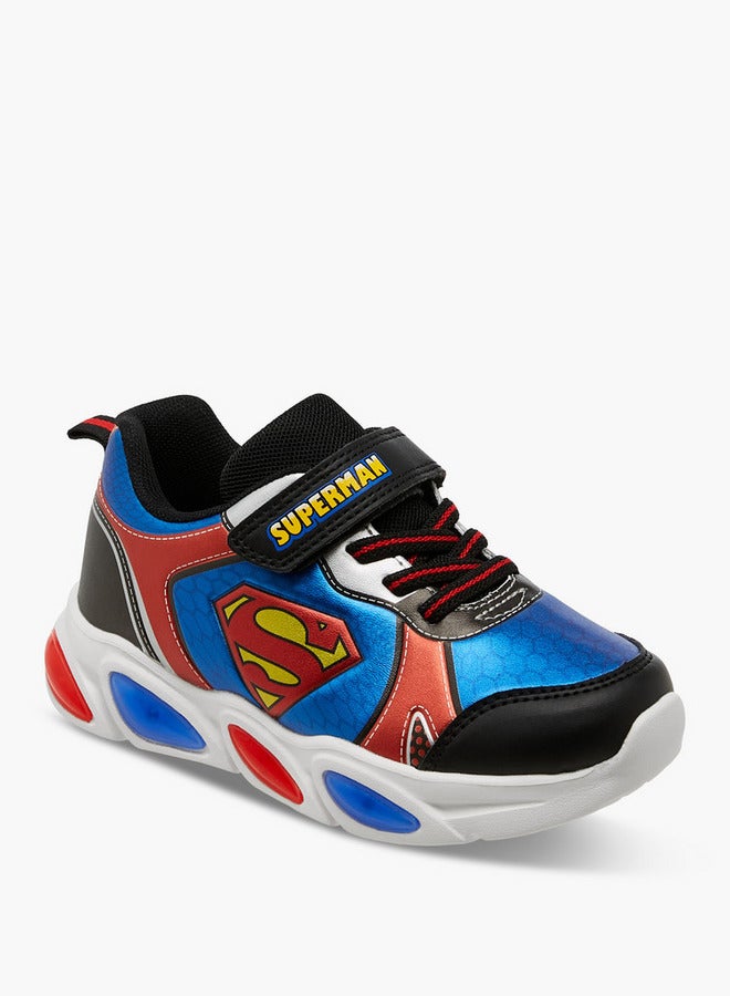 SUPERMAN Logo Embossed Light-Up Sneakers with Hook and Loop Closure - Image 2