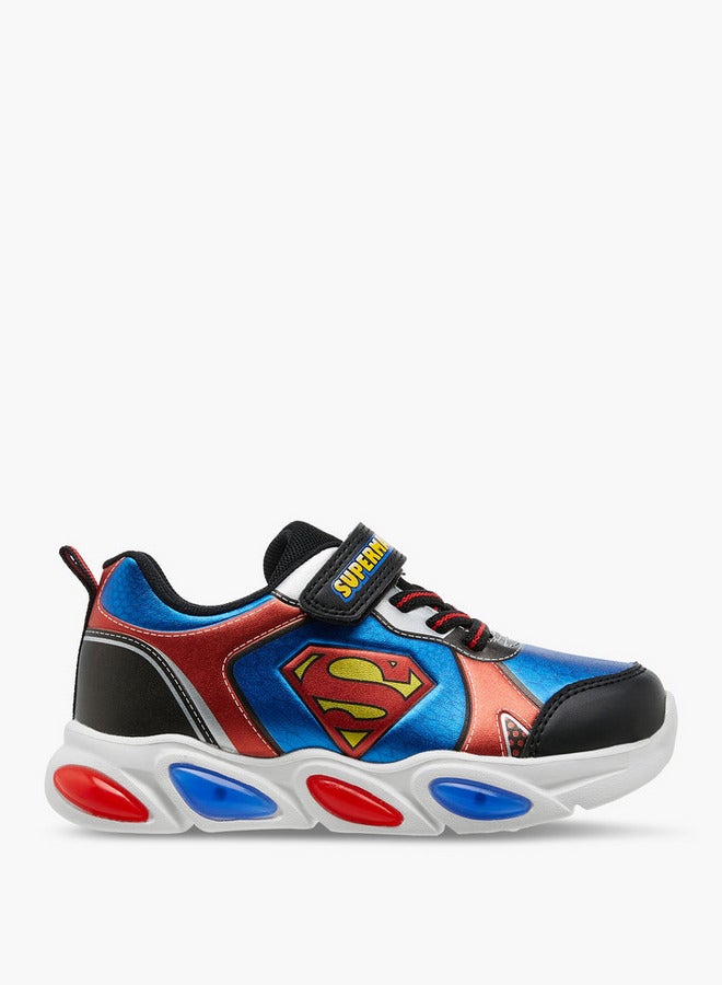 SUPERMAN Logo Embossed Light-Up Sneakers with Hook and Loop Closure - Image 3
