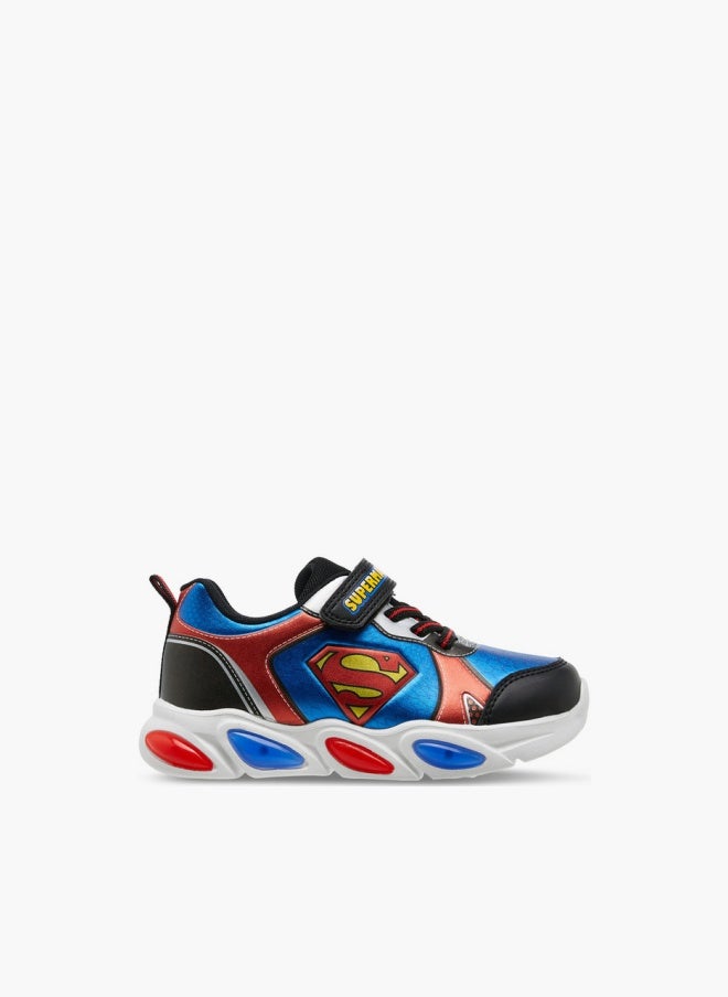 SUPERMAN Logo Embossed Light-Up Sneakers with Hook and Loop Closure - Image 1