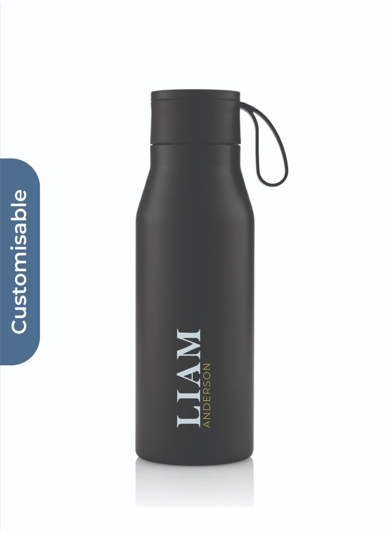 Hans Larsen Personalised R-NEBRA - CHANGE Collection Recycled Stainless Steel Vacuum Bottle - Black  - Image 3