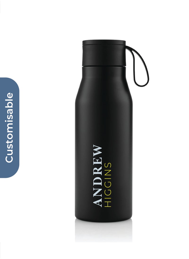 Hans Larsen Personalised R-NEBRA - CHANGE Collection Recycled Stainless Steel Vacuum Bottle - Black  - Image 1