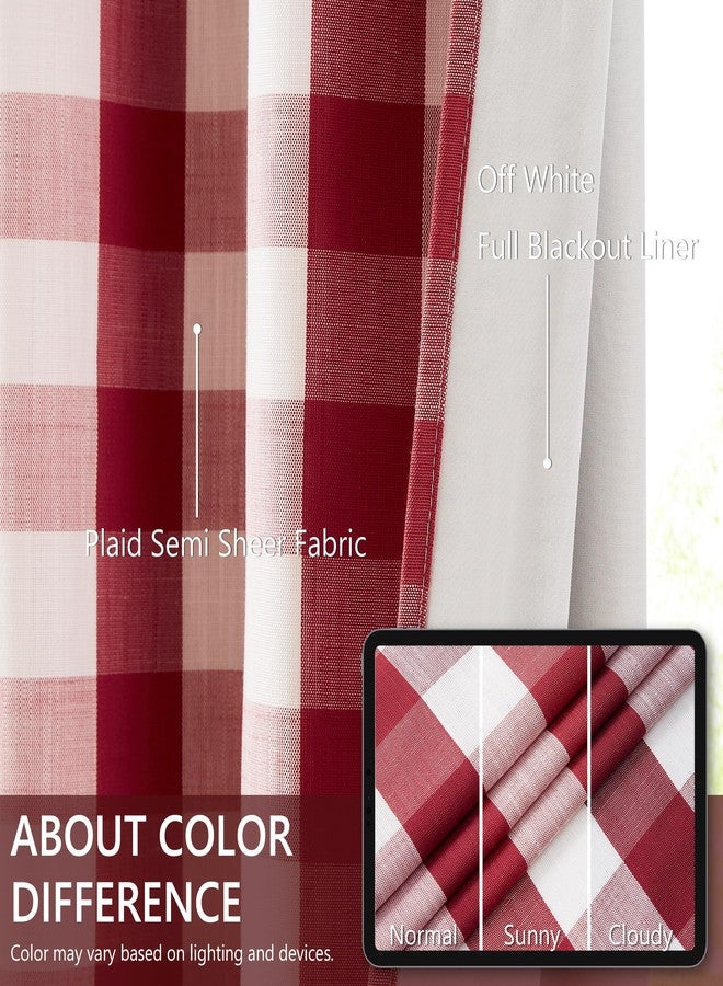 Amzdecor Buffalo Plaid Check Full Blackout Curtains Woven Checkered GEO Thermal Insulated Energy Efficient Drapes Grommet 2 Layers Window Treatment for Bedroom Living Room,2 Panels,52"x84",Red White - Image 4